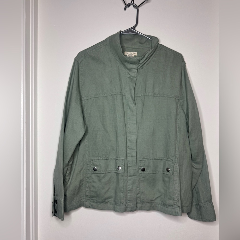 Christian Siriano Linen Blend Sage Green Cargo Women’s Jacket Size 1X